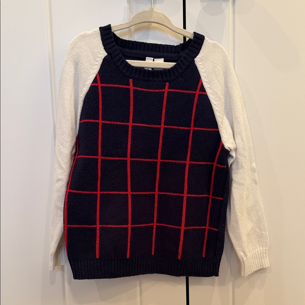 Janie and Jack Boys Navy Sweater with Red Grid